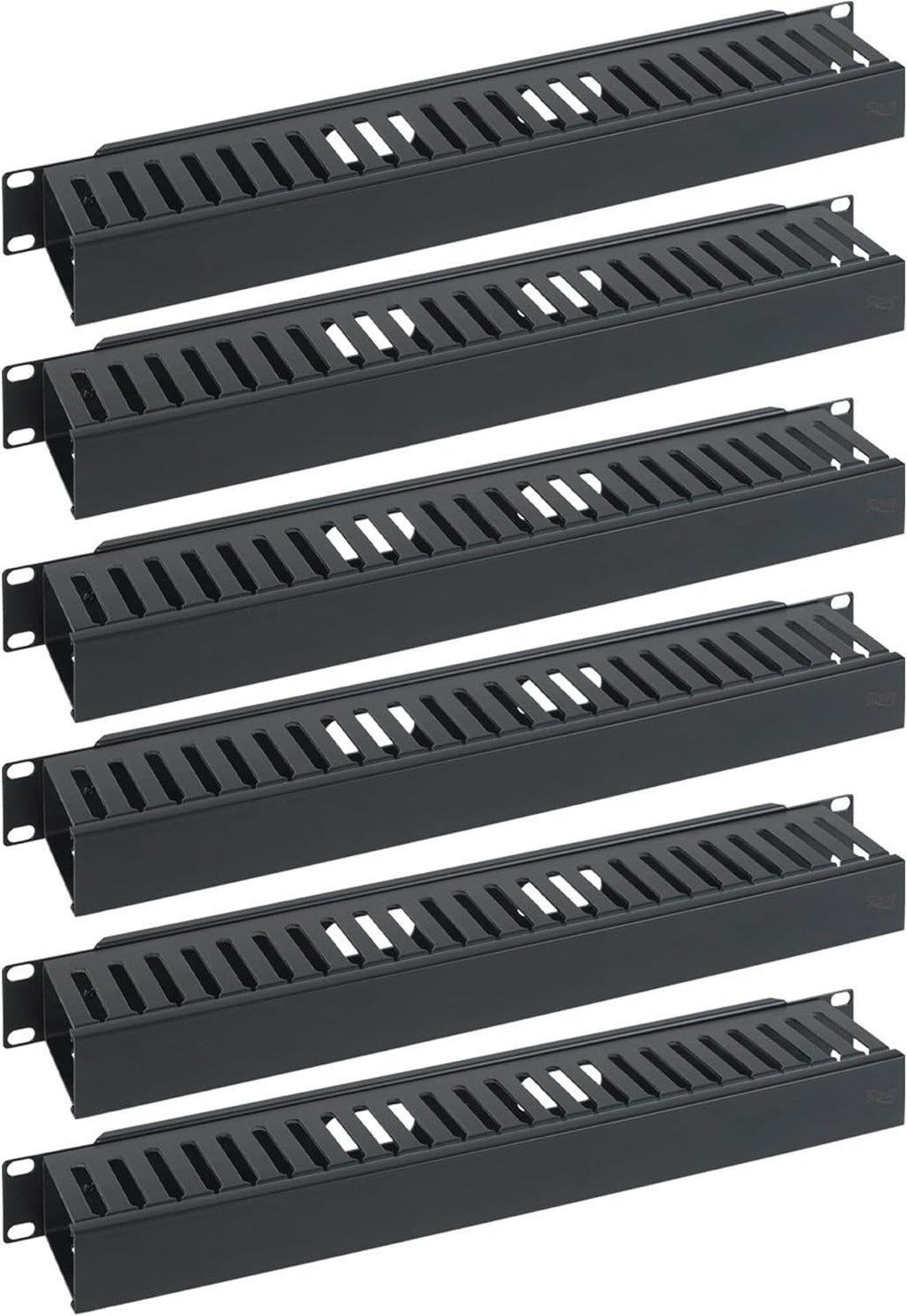 ICC 1U Finger Duct Cable Manager Panel with Cover, Plastic with Metal Back Frame, 3" Depth, Horizontal Cable Management, Rackmount for 19” Network Racks, Black, 6-Pack