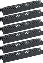 ICC 1U Finger Duct Cable Manager Panel with Cover, Plastic with Metal Back Frame, 3" Depth, Horizontal Cable Management, Rackmount for 19” Network Racks, Black, 6-Pack