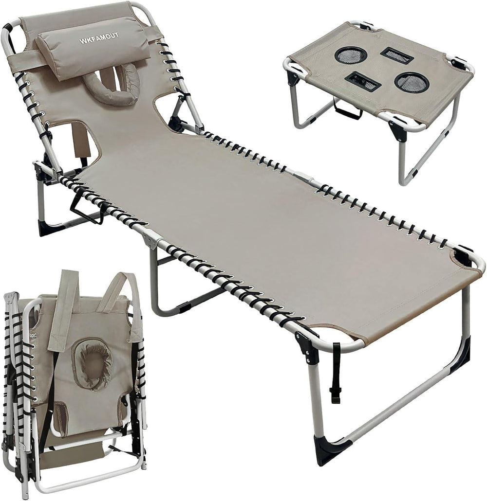 Backpack Sun Tanning Chair with Face Hole & Beach Table, 5-Position Adjus...