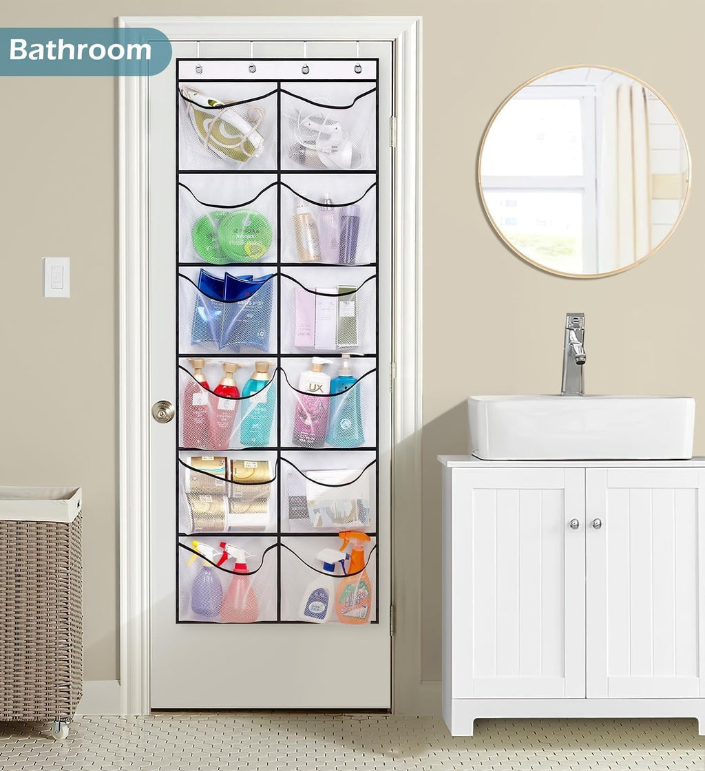 Over The Door Shoe Organizer 12 Large Mesh Pockets Boots Hanging Storage Shoe Rack for Closet White