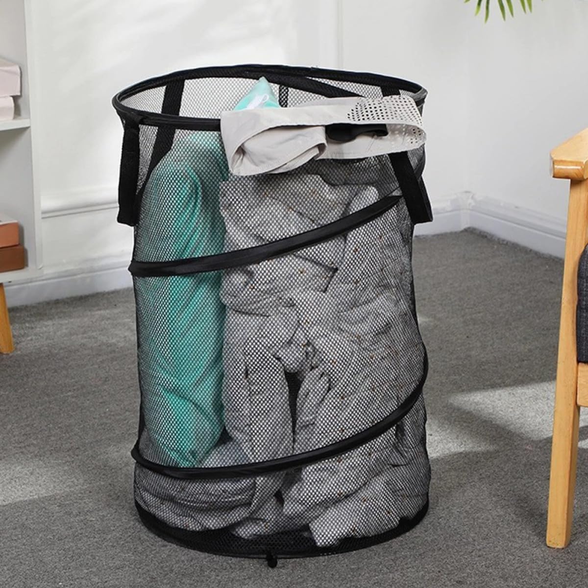 BESPORTBLE Foldable Laundry Basket with Handles Large Capacity Mesh Clothes Storage Container Portable Collapsible Hamper for Home Camping Dorm Travel Space-saving Organizer