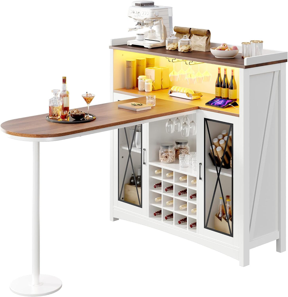 DWVO Farmhouse Wine Bar Cabinet with LED Lights, 47" Coffee Bar Station ...