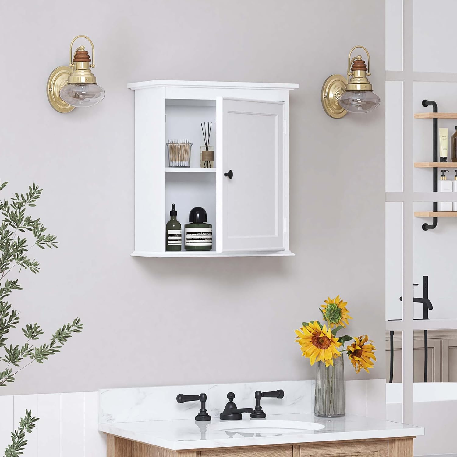 Spirich Small Bathroom Wall Cabinet, Wall Mounted Storage Cabinet, Medicine Cabinet Organizer for Bathroom, Kitchen, Living Room, White