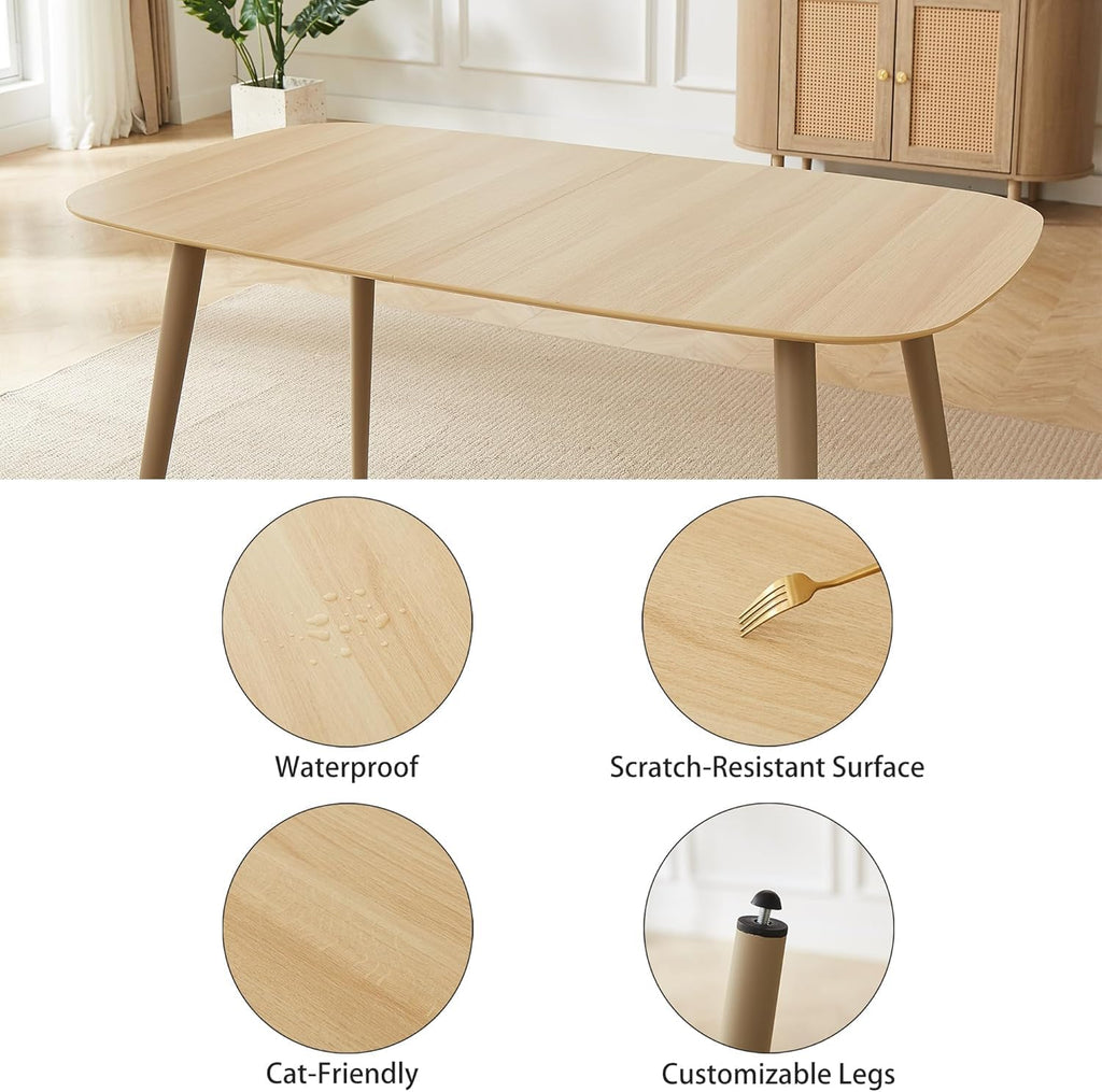 HIPIHOM 55.1'' Dining Table Set for 4,Modern Wood Dining Table,Leather Dining Chairs 4,Table and Chairs Set of 4,Ideal for Kitchen Dining Room (Natural Color Table, 55.1")