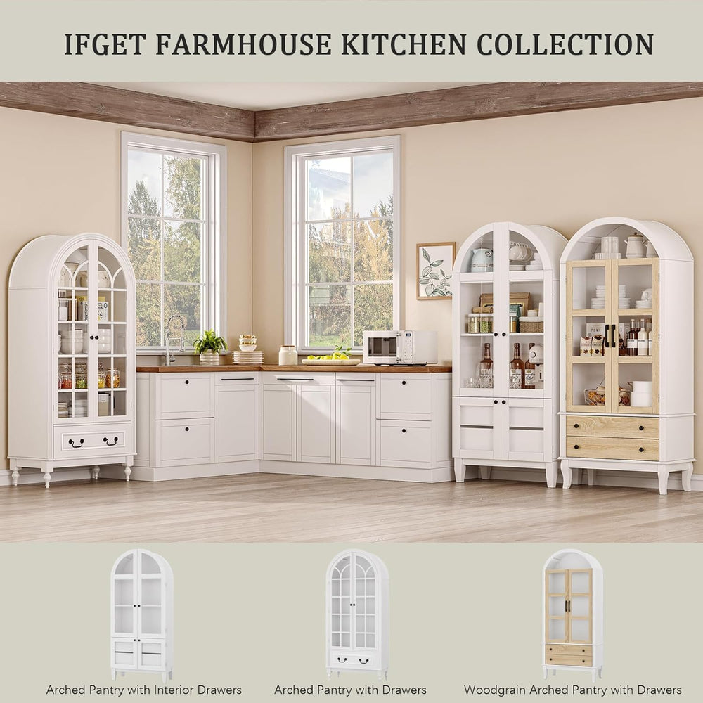 LIVAUVEAD 67" Tall Arched Kitchen Pantry Cabinet with Hidden Drawers &am...