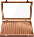 Frebeauty 15 Hooks Necklace Tray Velvet Neckalce Organizer with Clear Lid Lockable Necklace Holder Box Jewelry Organizer for Pendants Chains Necklace Jeweley Tray for Women Girl (Camel)