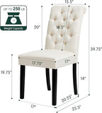 CHUN YI Dining Chairs Set of 6, Button Tufted Upholstered Fabric Dining Room Chairs with Solid Wood Legs and Curved Back, Parsons Side Chairs for Kitchen, Ivory White