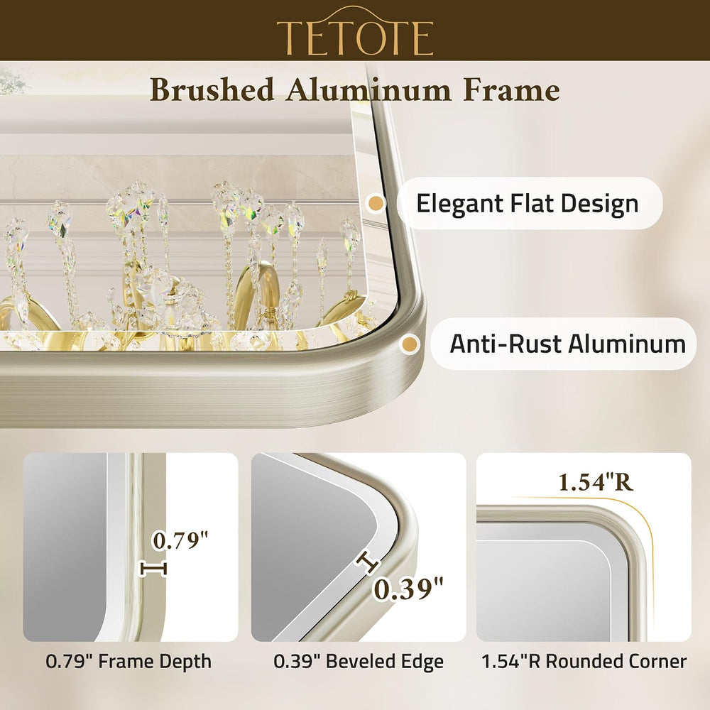 TETOTE Brushed Nickel Mirror 20 x 30 Beveled Edge Tempered Glass, Rounded Cor...