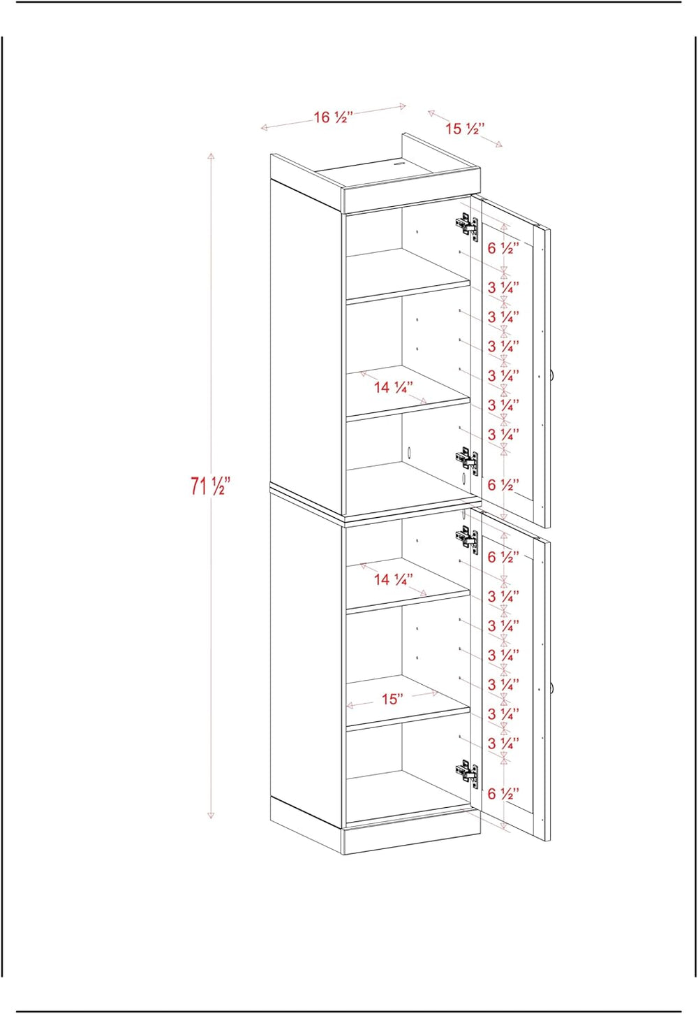 Palace Imports Solid Wood Pantry Cabinet - Tall Narrow Storage Cabinet with S...