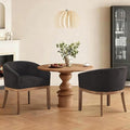 SoarFlash Mid Century Modern Upholstered Barrel Dining Chairs Set of 2, Farmhouse Linen Kitchen and Dining Room Chairs, with Natural Hardwood Frame (Black)