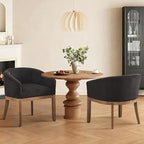 SoarFlash Mid Century Modern Upholstered Barrel Dining Chairs Set of 2, Farmhouse Linen Kitchen and Dining Room Chairs, with Natural Hardwood Frame (Black)