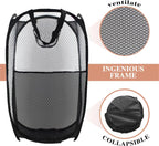 Collapsible Pop Up Laundry Hamper, Extra Large Mesh Foldable Laundry Basket, 28" x 16" x 16"(Black)