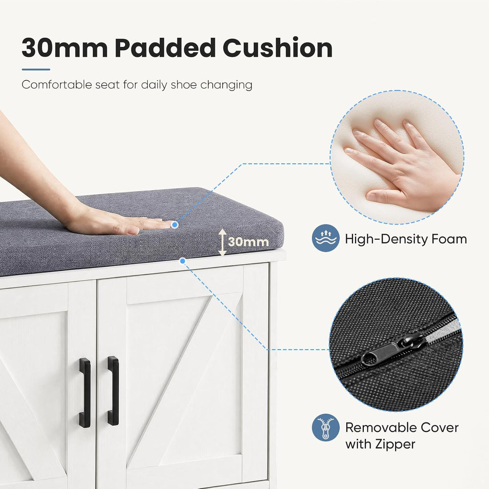 NEWBULIG Shoe Storage Bench for Entryway with Cushion, 27.6IN, White | Shoe O...