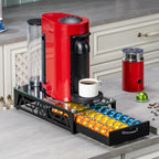 FlagShip Vertuo Pod Drawer Glass Top Coffee Capsule Organizer & Space-Saving for Nespresso Pod Holder Coffee Machine Stand(30 Vertuo Pods Capacity)