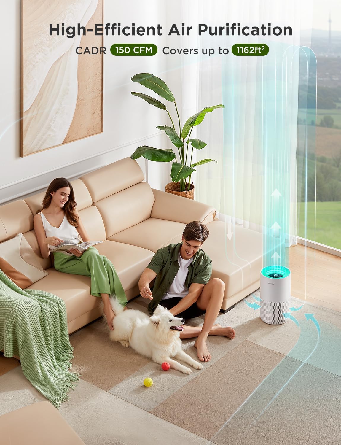 GoveeLife Air Purifiers for Home, Smart Air Purifier for Large Rooms with App & Alexa Control, Detachable Pre-filter, Covers up to 1162ft², Sleep Mode for Pet Hair, Pollen, Dust and Smoke