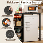 METYERRY Kitchen Bakers Rack with Power Outlet,Mini Fridge Cabinet with Mesh Basket, Mini Fridge and Microwave Table with Storage for Office,Kitchen,Living Room,Coffee Bar,Patio, Black