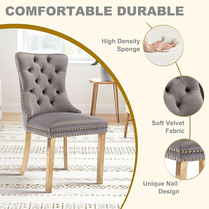 51 Inch Glass Dining Table Set for 4, Rectangular Glass Kitchen Table with 4 Upholstered Velvet Accent Chairs, 5 Piece Modern Dining Room Set, for Home, Apartment, Small Spaces - Grey Gold