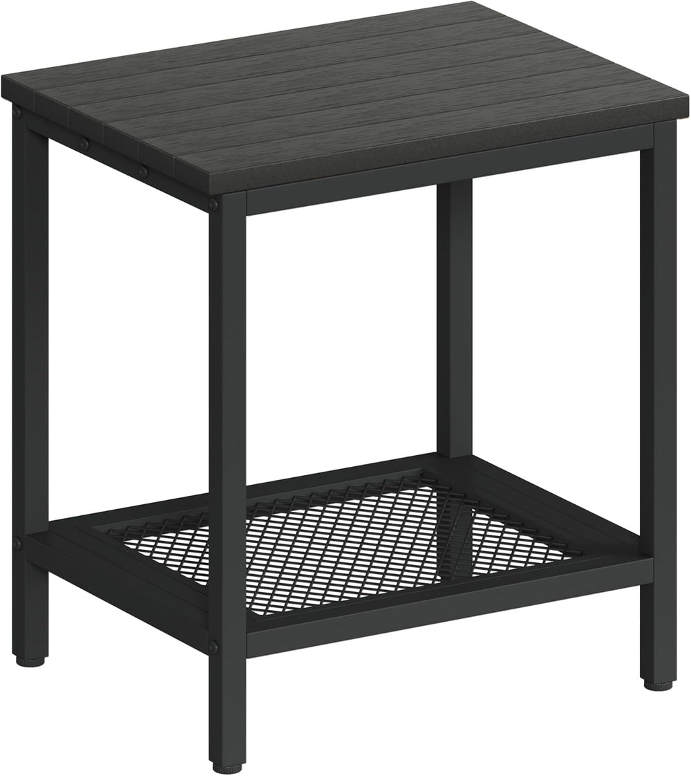 Outdoor Side Table with Storage 2-Tier Patio End Tables Black | Outdoor Accen...