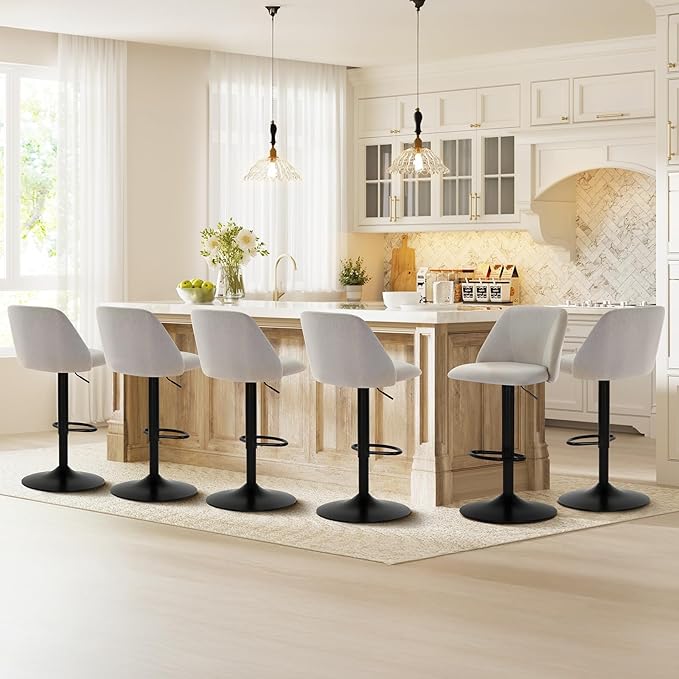 COLAMY Bar Stools Set of 4, Modern Swivel Bar Chairs, Adjustable Upholstered ...