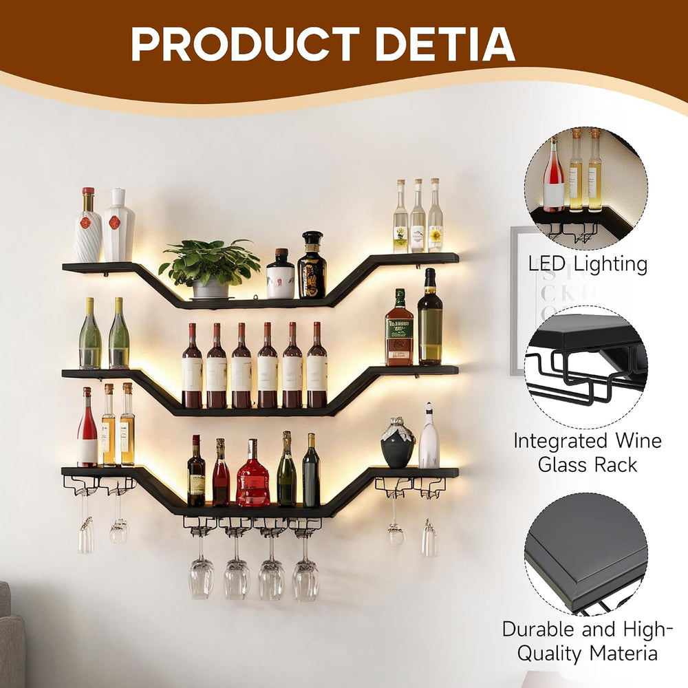 39.4in 3-Tier Floating Metal Wine Rack, Modern Wall Mounted Wine Shelf with L...