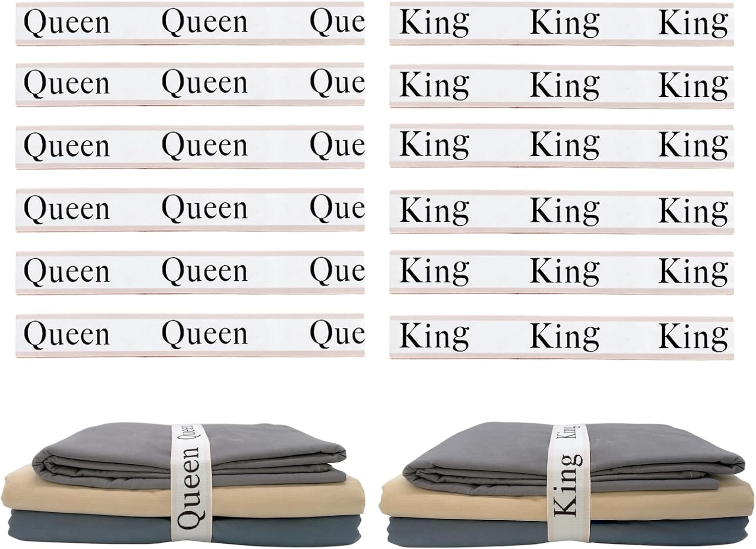 12 Pieces Bed Sheet Organizer Bands, Closet Organization Sheet Straps, Linen Labels Bedding Bands, Elastic Bed Sheet Storage Sheet Keepers （6PcsQueen 6PcsKing ）