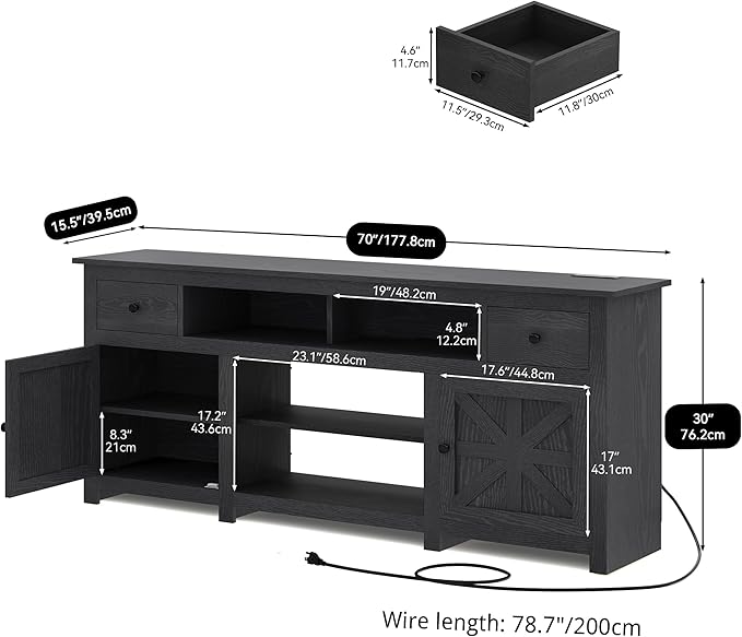 YITAHOME TV Stand for 75/80 Inch TV, Entertainment Center, TV Cabinet with Drawers and Power Outlet, Black TV Console for Living Room Furniture (70 Inch Lenght 30 Inch High)