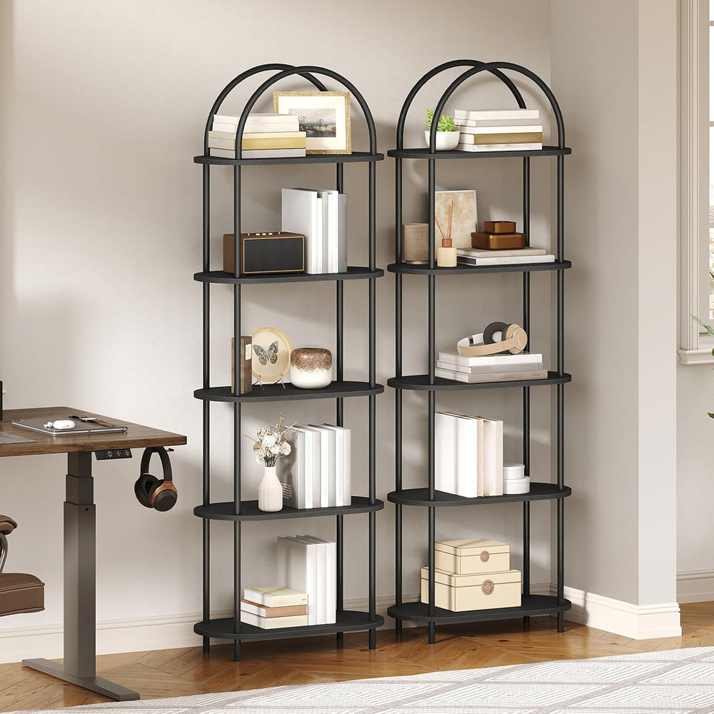 HOOBRO 5 Tier Open Bookshelf, Industrial Arched Bookcase Display Shelf Rack, ...