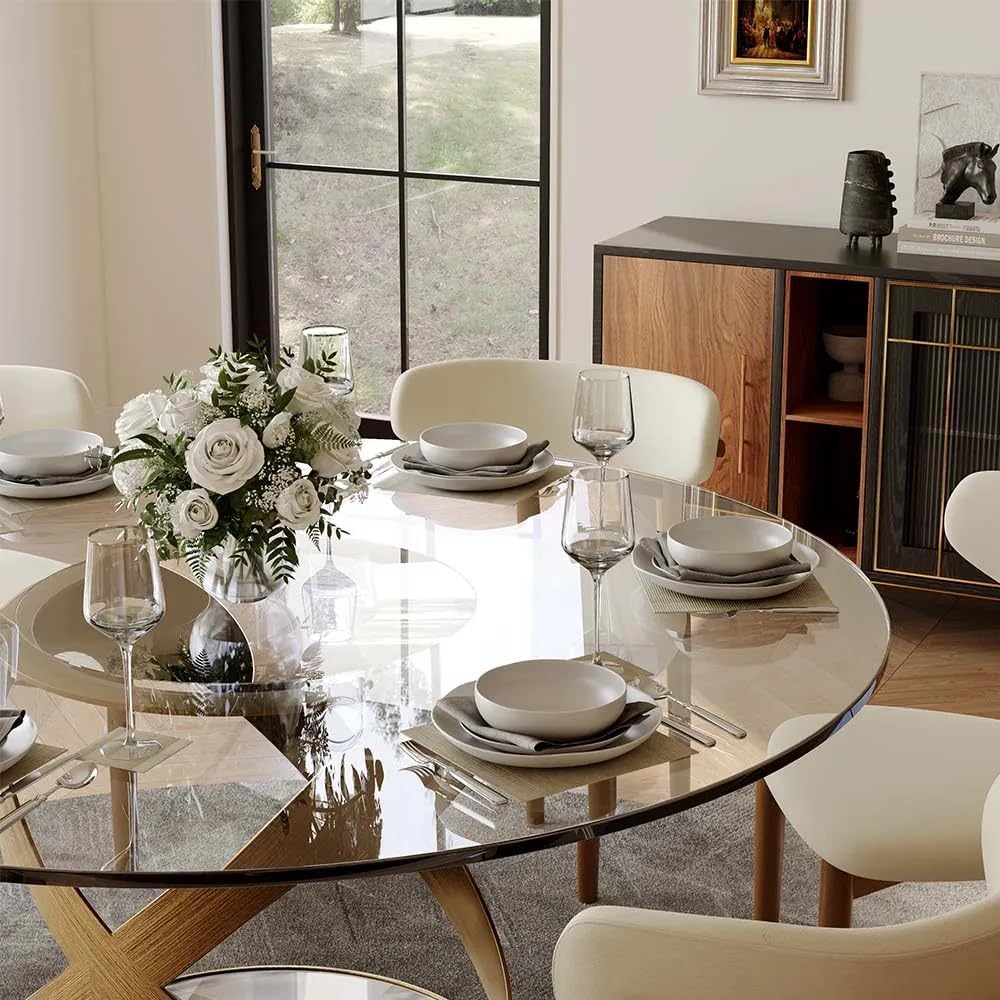POVISON 51" Modern Round Dining Table, Glass Round Kitchen Table for 4, ...