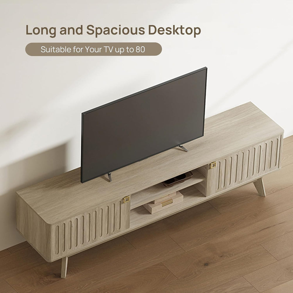 SICOTAS Fluted Modern TV Stand, 70" TV Console for Living Room | Mid Cen...