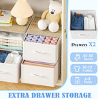2 Pack Stackable Storage Drawers, Closet Organizers and Storage Shelves with Wooden Top & Adjustable Dividers, White Fabric Closet Drawer Organizer, Modular Storage Bins for Bedroom Wardrobe Apartment