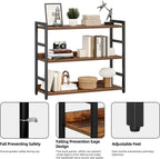 NUMENN Wide Bookshelf, 3 Tier Freestanding Shelving Unit, Vintage | Metal Frame & Wood Shelves, Falling Prevention Baffle, Open Storage Bookcase for Bedroom, Living Room & Home Office
