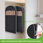 KEEGH Space Saving Hanging Garment Bag with Self Compression Zipper 50 Inch, Compression Garment Bags for Hanging Clothes with Clear Window, Suit Bags for Closet Storage (3 Pack)