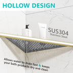 Bathroom Corner Shelf, Recessed 12" Shower Shelf Caddy, SUS304 Stainless Steel Shelf Wall Mount Triangular, No Drilling, Brushed Golden