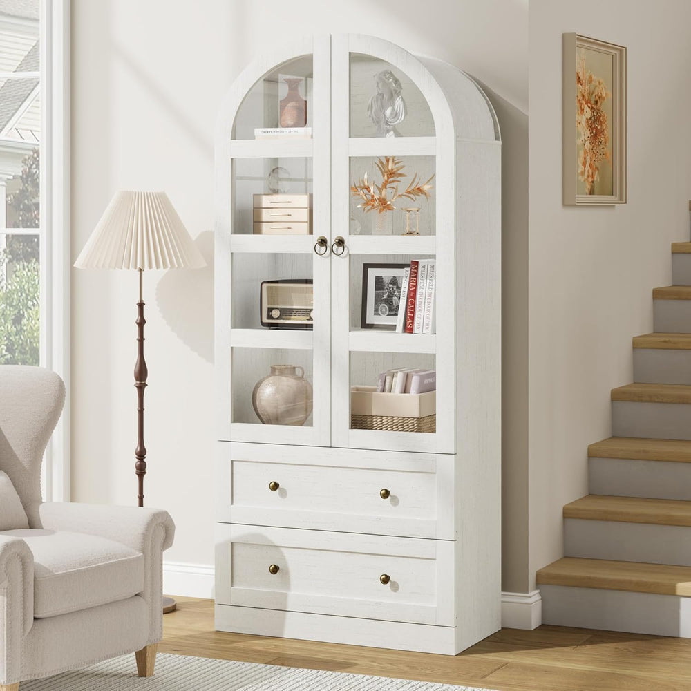 72" Tall Arched Kitchen Pantry Cabinet,Wood Arched Bookshelf with 2 Door...