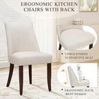 Upholstered Dining Chairs Set of 6, Mid Century Modern Kitchen Chairs with Back, Farmhouse Fabric Side Dining Room Chairs with Wood Legs for Dining Room Restaurant, Beige