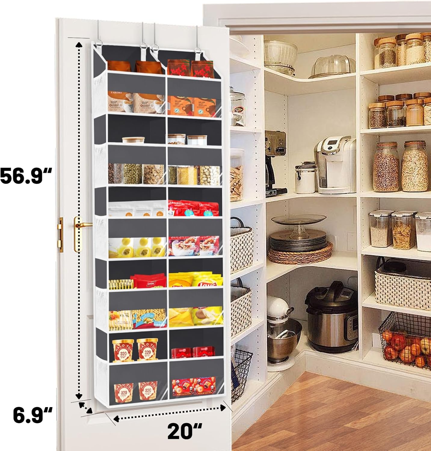 2 Pack Over the Door Organizer 5 Tiers, Extra Large Behind Door Storage of 10 Compartments, 80 lbs Weight Capacity Over Door Organizer, Door Hanging Organizer for Closet, Diaper Organizer,Room storage
