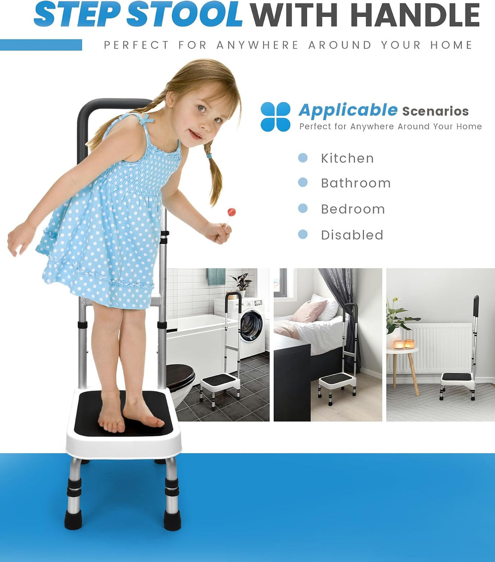 Step Stool with Handle for Elderly, Aluminum Step Stools for Adults, Step Sto...