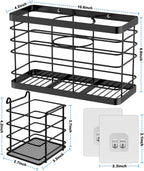 Hair Tool Organizer - Black Steel Wall Mounted Hair Dryer Holder with Removable Basket, 10.62"L x 4.33"W x 6.69"H, Ideal for Small Bathrooms