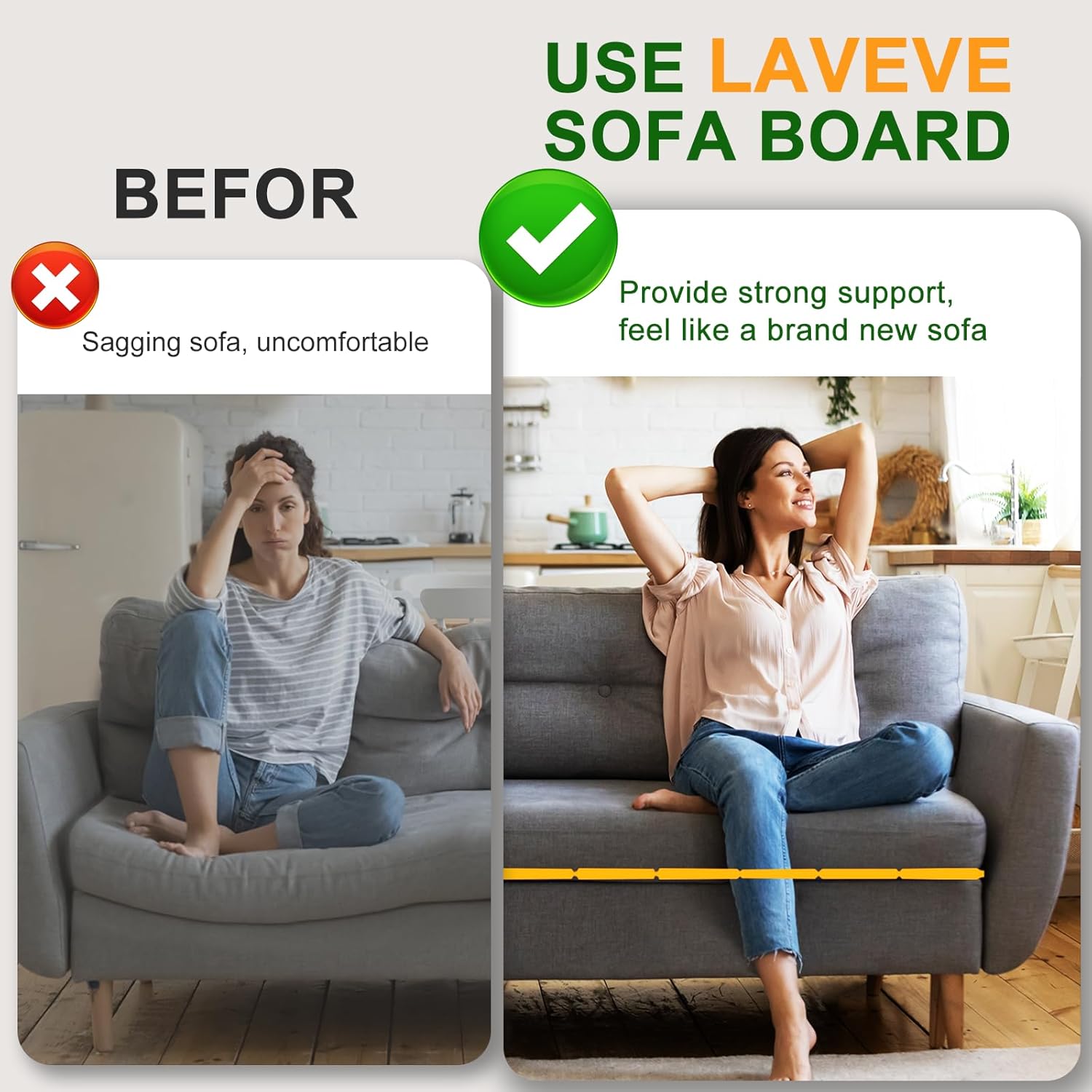 LAVEVE Heavy Duty Couch Cushion Support Board for Sagging Sofa, 30''x81'' | Extra Thick Solid Wood Under Couch Insert with Anti-Slip Dots, Perfectly Fix and Protect Oversized Sofa, Extend Couch Life