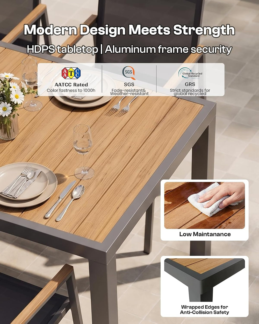 Outdoor Dining Set, 7 Piece Aluminum Patio Table and Chairs Set, All Weather ...