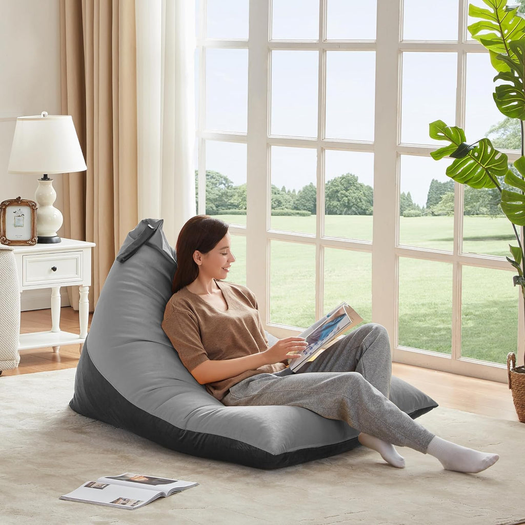 4ft Bean Bag Chair Cover with Bean Bag Inner Liner Cover (No Filler), 400L Extra Large Triangular Removable and Clean Beanbag Chair Cover Ultra Soft Lazy Sofa Premium Velvet Cover (Grey)