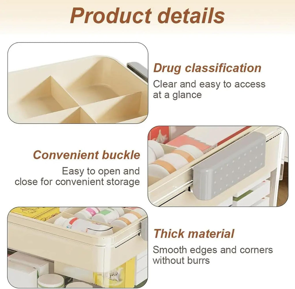 2-Tier Medicine Storage Box with Handle, Clear Plastic First Aid Organizer for Home & Travel, Multi-Compartment Emergency Supplies Container, Family Medicine Box, Pill Bottle Organizer