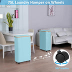 efluky Laundry Basket with Wheels, Tall Rolling Laundry Hamper with Lid and Removable Bag, Aesthetic Dirty Clothes Hamper on Wheels for Laundry Room, Bedroom, Dorm and Bathroom, 75L Glacier Blue
