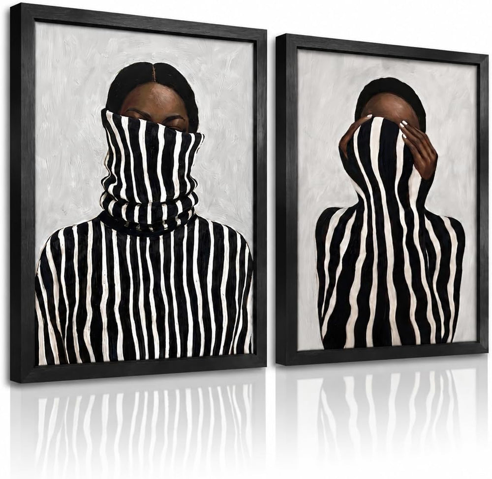 Abstract Black White Canvas Wall Art 2Pcs Modern Minimalist 24x16Inch