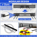 Garage Tool Organizer Wall Mount, 48inch Heavy Duty Garden Tool organizer Storage System, Easy Install With 6 Adjustable Straight Hooks, For Garage, Basement, Shed, Workshop(Black)