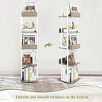 Bikoney Bookshelves 5-Tier, Rotating Bookshelf Tower for Corner, Small Narrow Bookcase, Tall Industrial Bookshelf, Wood and Metal White