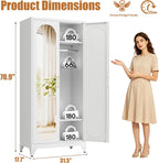 Metal Wardrobe Closet with Mirror Doors and 2 Adjustable Shelves | 71"Tall Storage Cabinet with Hanging Rod, White Bedroom Armoires, Steel Wardrobe Cabinet for Bedroom, Gym, Apartment, School