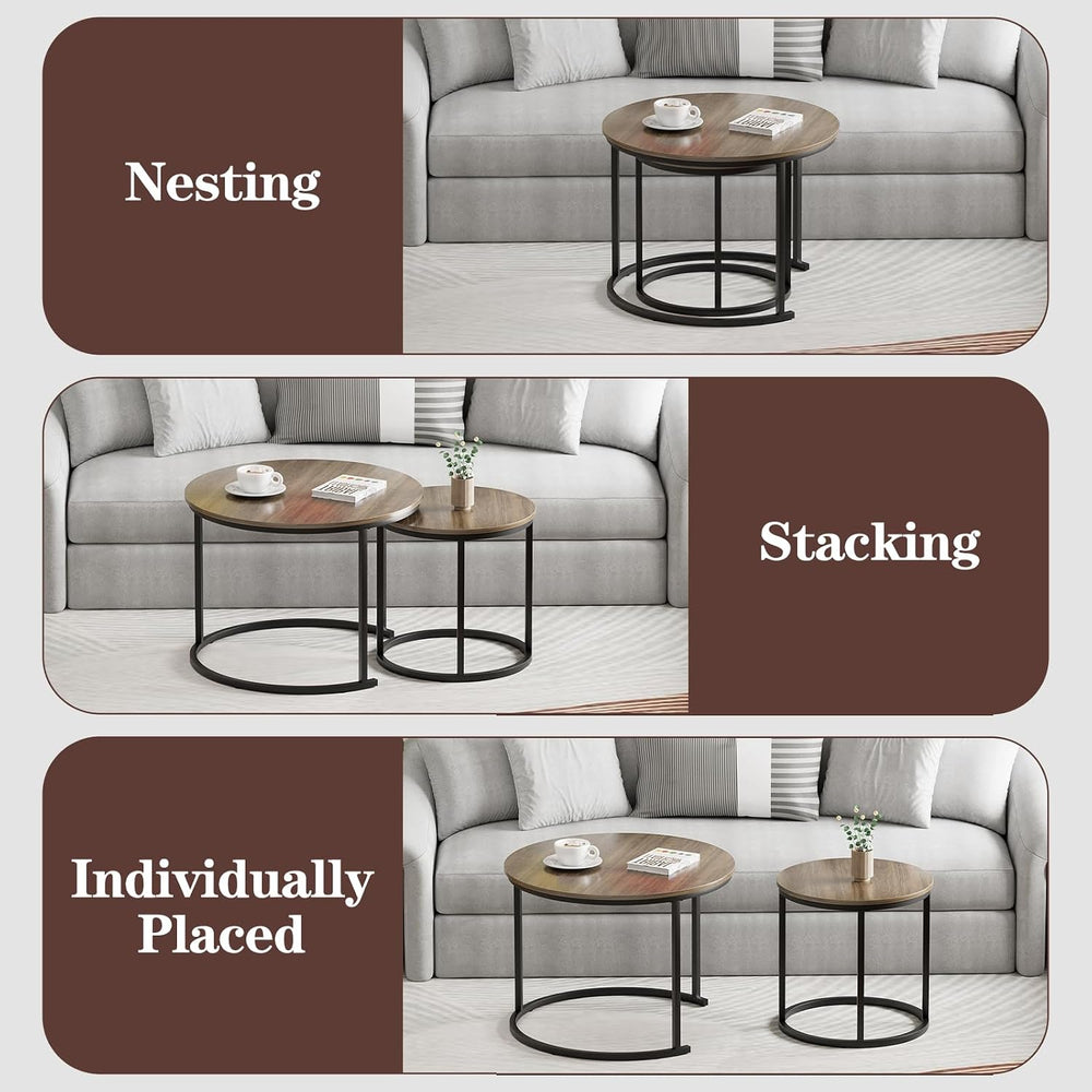 Garden 4 you Nesting Coffee Table, 23.6" Round Coffee Table Set of 2, Wo...