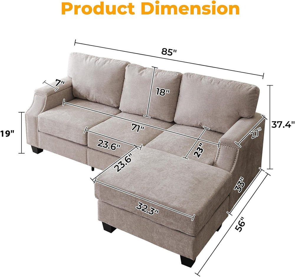 85" Sectional Sofa Couch with Storage Ottoman,L Shaped Couch with Armres...