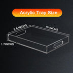 Acrylic Tray for Ottoman,Acrylic Organizers Tray Large, Serving Tray with Handle, Lucite Tray Organizer for Bench, Coffee Table Countertop, Kitchen, Bathroom, Living Room, Powder Room